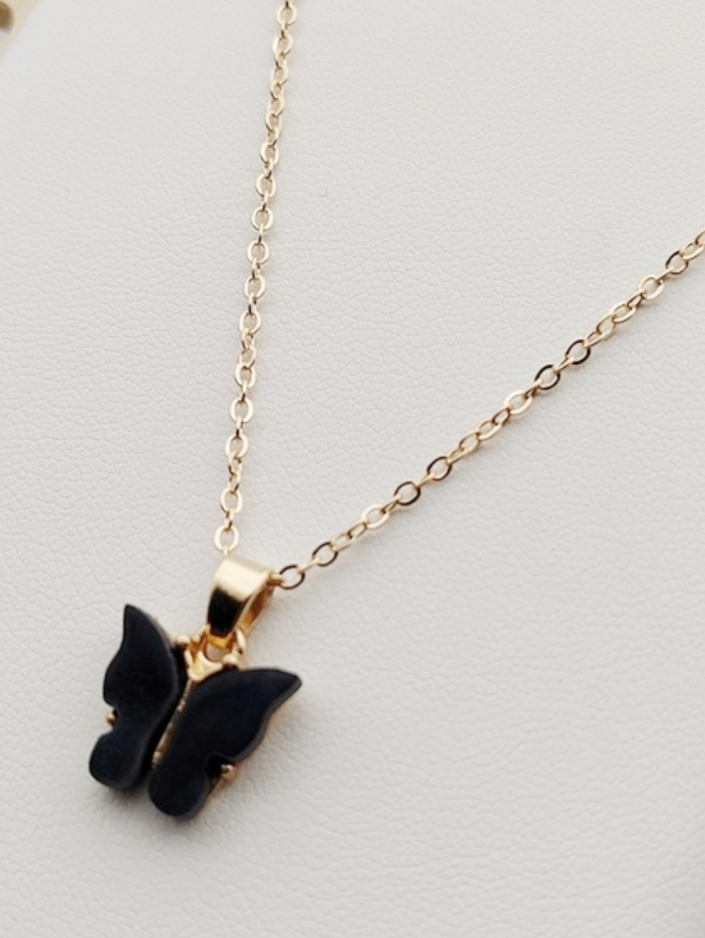 Butterfly Gold Plate Chain Necklace with  Butterfly Pendant In Black